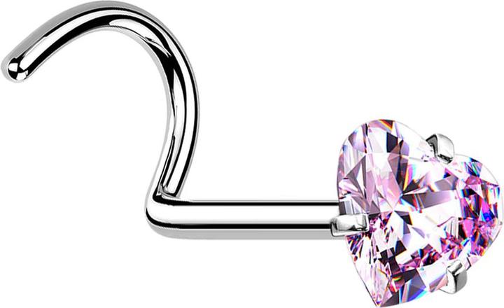 Produktbild Hollywood Body Jewelry Nasenstecker gebogen silber Kristallherz pink gefasst (ohne Messing, Chirurgenstahl 316L)