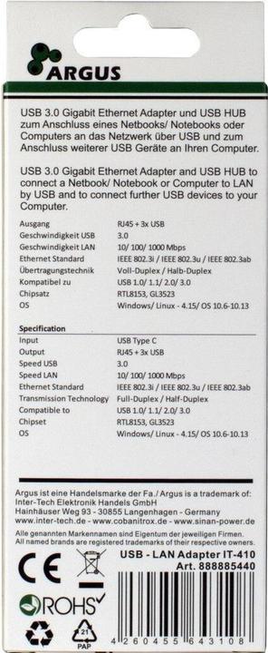 Produktbild Intertech Argus IT-410 Lan Adapter (USB-C, 4 Ports)