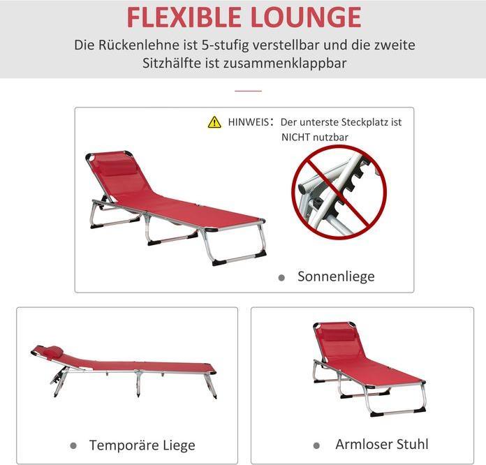 Image du produit Swisshandel24 Chaise longue de jardin Alu Chaise longue en tissu Chaise longue de relaxation réglable en 5 (165 cm)