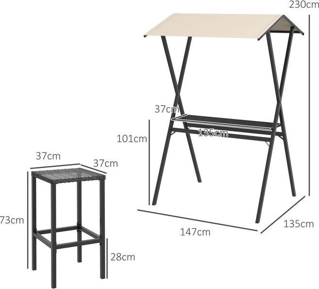 Immagine prodotto Swisshandel24 Set bar da giardino tavolo da bar in rattan con 4 sgabelli da bar, con tetto, dinette, poggiapiedi
