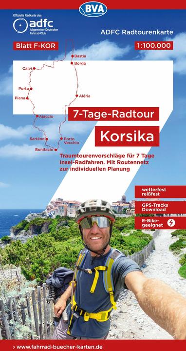 Produktbild ADFC-Radtourenkarte F-KOR 7-Tage-Radtour Korsika, 1:100.000, reiss- und wetterfest, E-Bike geeignet