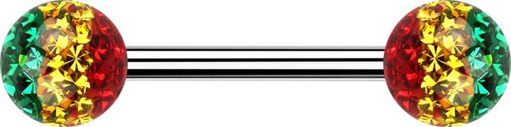 Produktbild Star Piercing Barbell silber mit zwei Kristall Kugeln Rasta Epoxy Schutzschicht (ohne Messing, Titan G23)