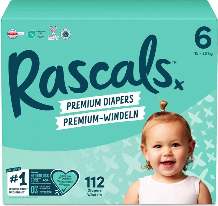 Produktbild Rascals Premium-Windeln (Gr. 6, Monatsbox, 112 Stück)