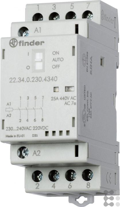Produktbild Finder Installationsschütz Serie 22, 25 A 22.34.0.024.4340 4 Schliesser (30/110/220 V) 25/5/1 A