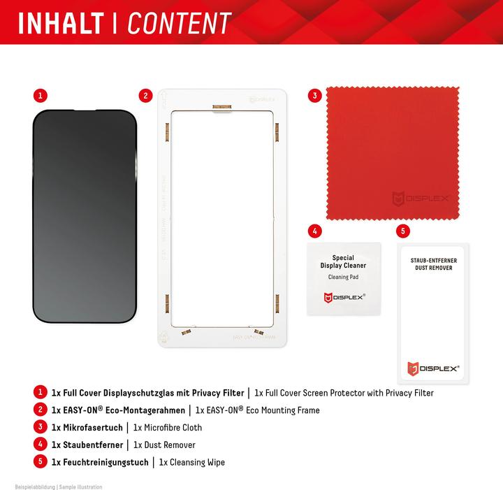 Produktbild Displex Real Glass, Privacy Full Cover Panzerglas (1 Stück, Apple iPhone 15 Pro, Apple iPhone 15)