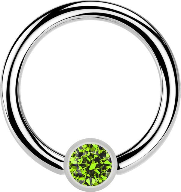 Image du produit Star Piercing Micro Closure anneau argent cylindre cristal vert clair (sans laiton, Acier chirurgical 316L)