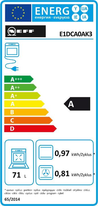 Energie-Label Neff Einbauherd-Set, E1DCA0AK3 + M16SRF0L0, Einbau-Herd, Elektrokochfeld, EX1B0