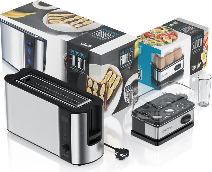 Image du produit Arendo Set de petit-déjeuner, grille-pain 2 tranches à fente longue avec dessus de pain et cuiseur d'oeufs