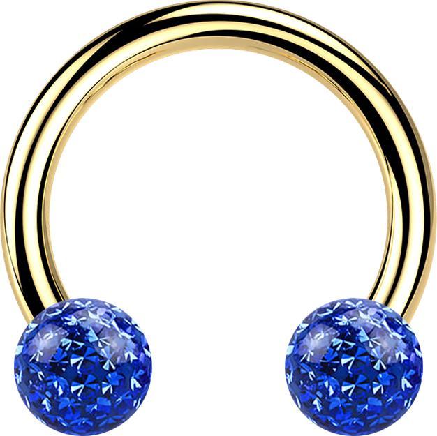 Star Piercing Micro Circular Barbell vergoldet mit zwei Kristall Kugeln dunkelblau Epoxy Schutzschicht (ohne Messing, Titan G23)