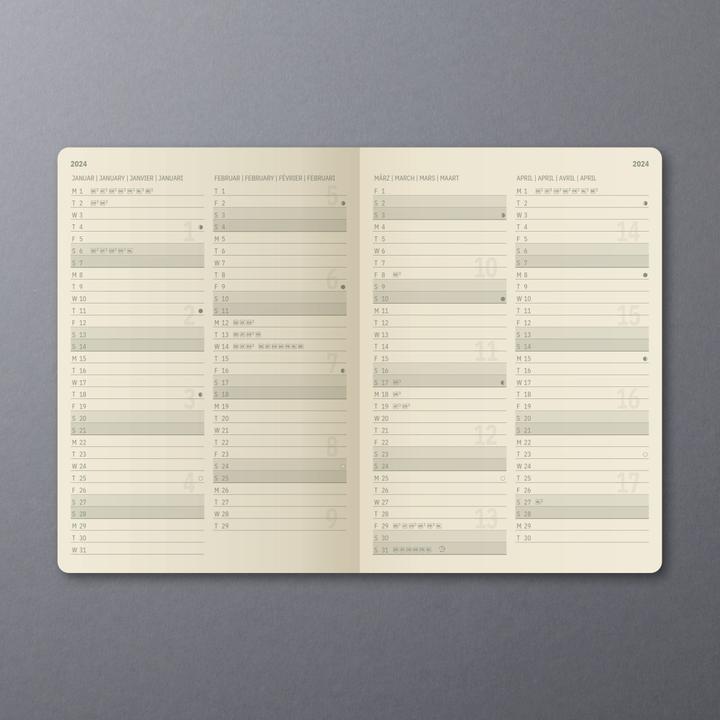 Nährwerte und Zutaten Sigel Monatskalender 2024 C2485 black, 2S/1M, SC, 140x93x5mm (A6, Weicher Einband, Deutsch)