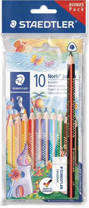 Actual product image Staedtler Crayon Noris Jumbo Set (Purple, Orange, Brown, Yellow, Blue, Black, Green, Red, Dark Blue, 10 x)