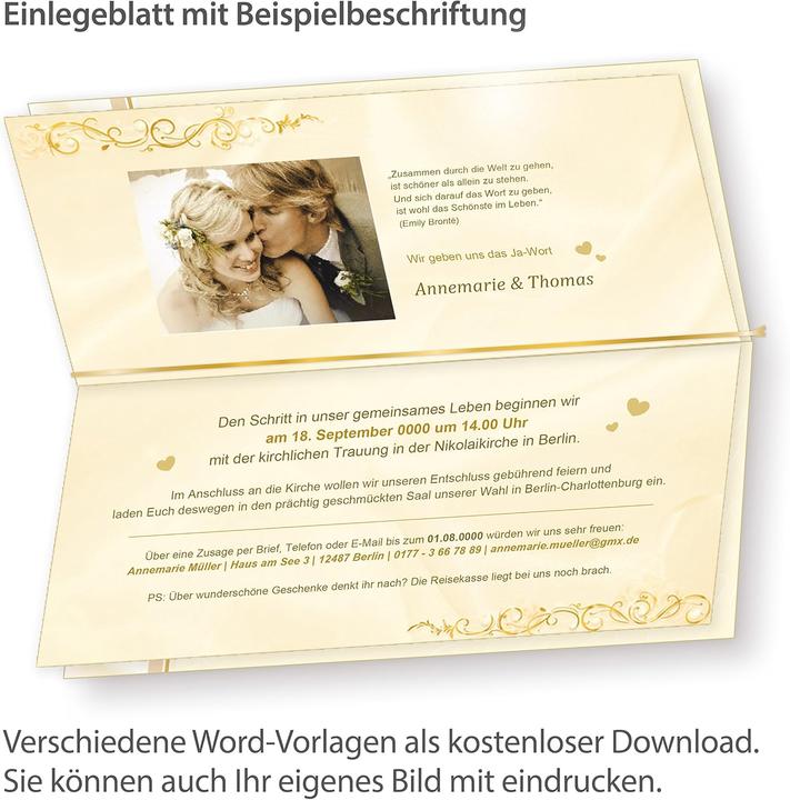 Image du produit Tatmotive Einladungskarten-Set Hochzeit (40 Stück) inkl. Umschläge (40 pcs)
