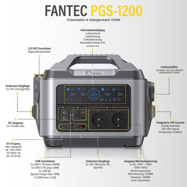 Produktbild Fantec PGS-1200 Powerstation & Solargenerator (1110 Wh, 14 kg)