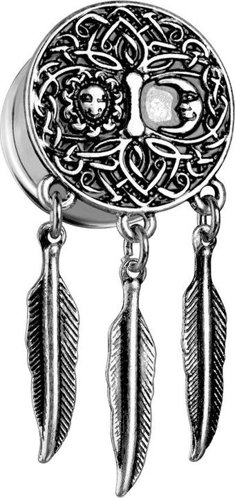 Star Piercing Flared Plug silber Sonne und Mond mit Anhänger (Chirurgenstahl 316L, Messing)