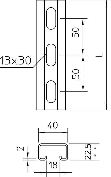 Image du produit OBO Bettermann Rail profilé perforé, largeur des fentes 18mm 1121960 (200 cm)