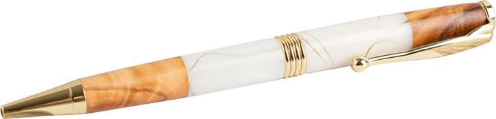 Image du produit Natura Punto Stylo à bille en bois Olive avec détails en métal et résine, marron, blanc, or (Blanc, Marron, Or)