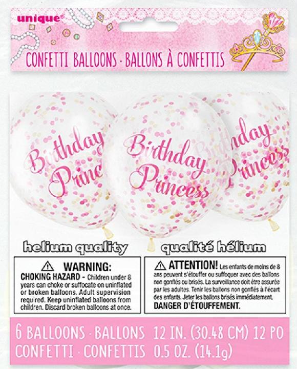 Image du produit Unique Party 6 ballons confettis clairs anniversairePrincesse