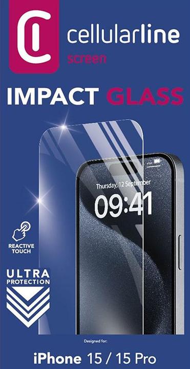 Produktbild Cellularline Impact Glass (1 Stück, Apple iPhone 15 Pro, Apple iPhone 15)