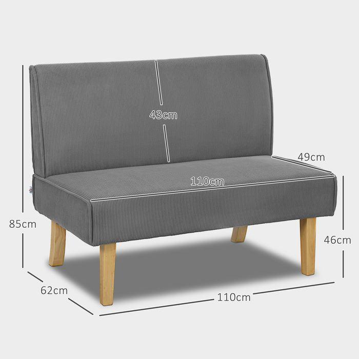 Actual product image Swisshandel24 2 Sitzer Sofa, Couch mit Cord-Optik, Holzbeine für Schlafzimmer, Grau (2 person sofa)