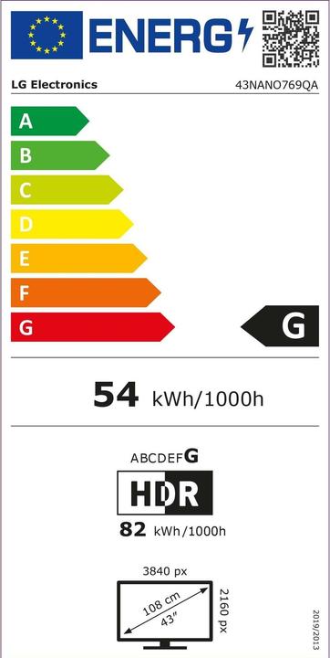 Energy Label LG 43NANO769QA (43", NANO76, Nano-Cell, 4K, 2022)