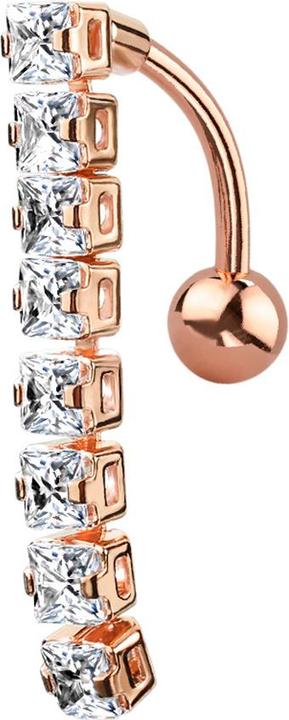 Produktbild Star Piercing Banane rosegold mit Anhänger Balken mit quadratischen Kristallen (Chirurgenstahl 316L, Messing)