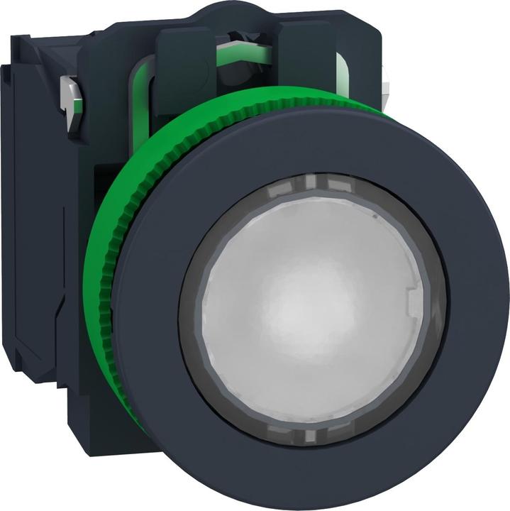Produktbild APC Electric Leuchtdrucktaster, flach, komplett, ø30mm, 120 V, IP69K, LED, Weiss, 1 Öffner + 1