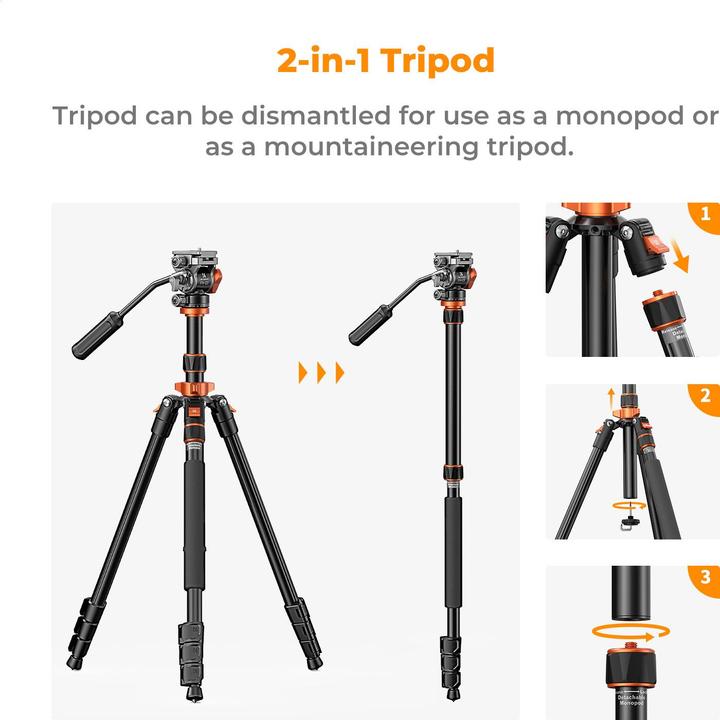 Immagine prodotto K&F Concept K234A7+FH-03 Treppiede in lega di alluminio e magnesio (Metallo)
