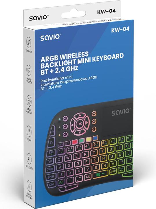 Actual product image Savio KW-04 Backlit Wireless Keyboard RGB BT + 2 4 GHz TV Box Smart TV Consoles (US, Wireless)