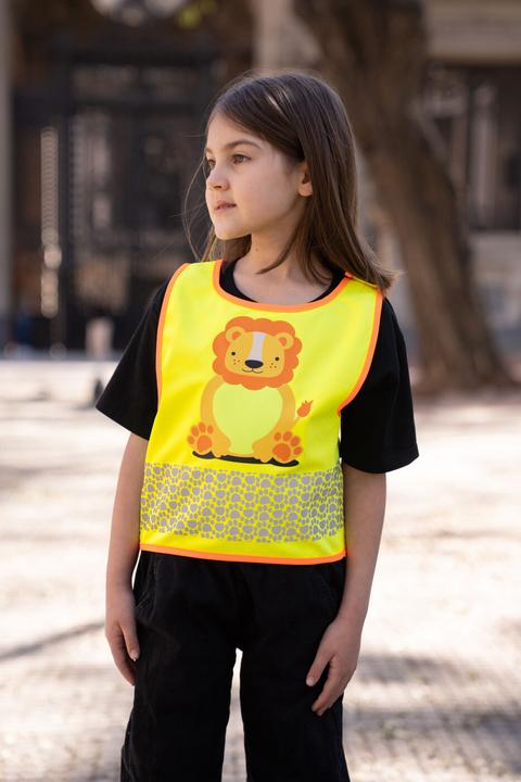 Produktbild Korntex Kinder Warnweste Gelb/Löwe Wildlife CO2 Neutral Hautsicherheit XXS EN 17353 ® FUNLIONYW (XXS)