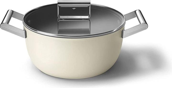 Smeg CKFC2411CRM Casserole Ø 24 cm with glass lid, 2 handles, cream (24 cm, Casserole + Stewpot)