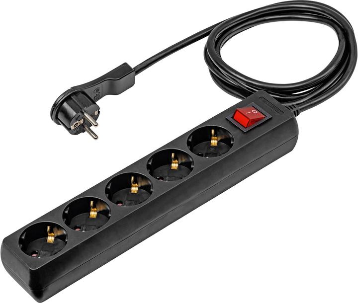 Actual product image As - Schwabe 11394 Multiple socket outlet with switch Black earthing contact 1 pc. (5 x, CEE 7/3, 2 m)