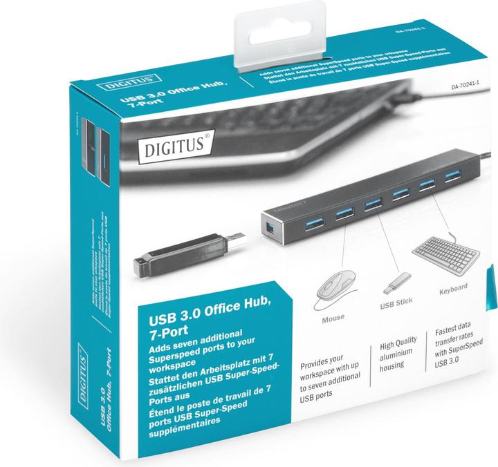 Produktbild Digitus Hub 7-port USB 3.0 SuperSpeed, Power Supply, HQ aluminum (USB-A, 7 Ports)