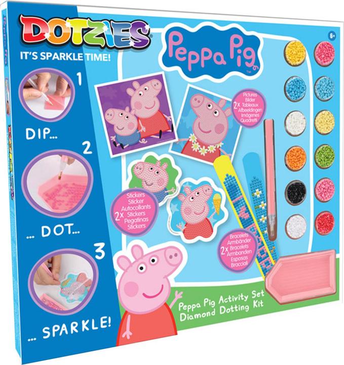 Produktbild Diamond Dotz DOTZIES® Original Diamond Painting Set Peppa Pig mit 6 Motiven: 2 Bilder 15 x 15 cm, 2 Armbänder, 2