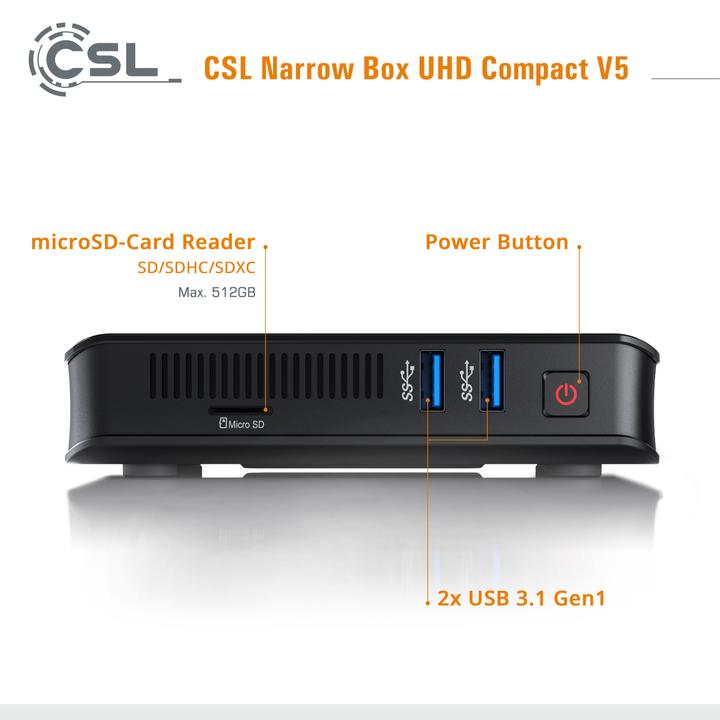 Actual product image CSL Mini PC Narrow Box Ultra HD Compact v5 (Intel Celeron N5100, 4 GB, 512 GB, Intel UHD Graphics)