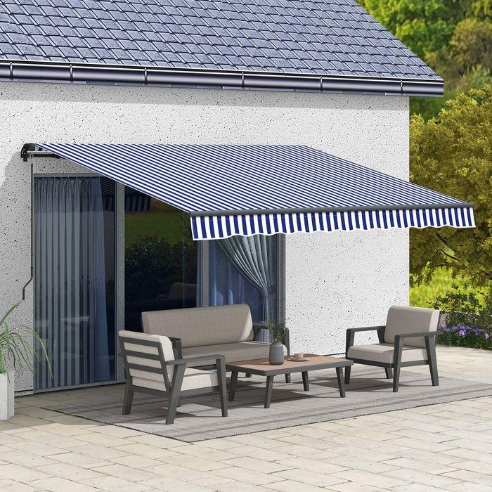 Produktbild Swisshandel24 3,5x3 m Markise Wandmontage Balkonmarkise mit Handkurbel, Sonnenschutz, Sonnendach Alu Blau+Weiss (2.90 m)