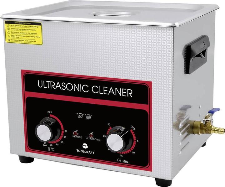 Actual product image Toolcraft Ultrasonic cleaner workshop, jewellery, office supplies 240W 10l with heating, with cleaning co (40 kHz, 10000 ml)