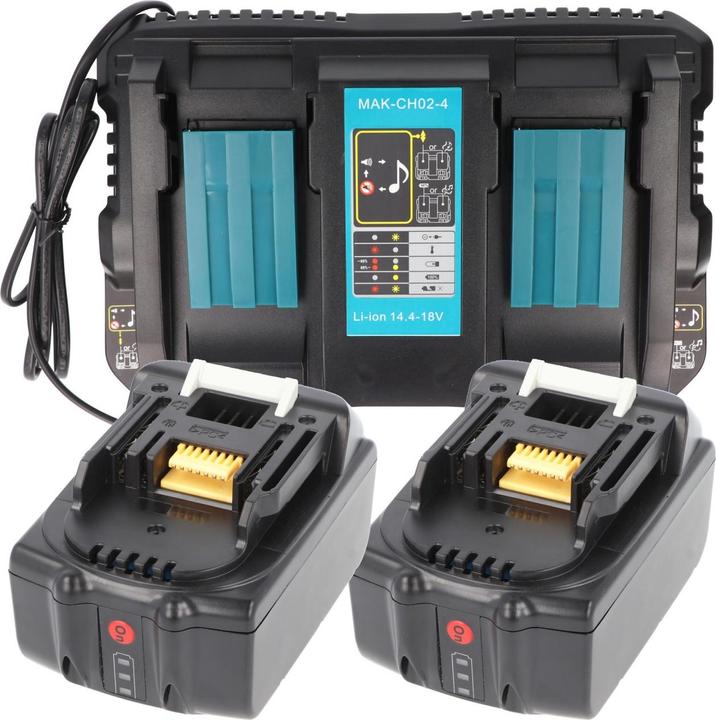 Immagine prodotto AccuCell Set di alimentazione composto da 2x batteria BL18500 e 2x caricabatterie rapido per Makita 14,4V (18 V)