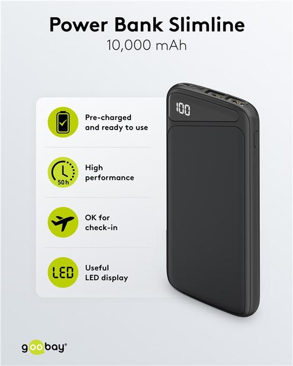 Actual product image Goobay Slimline (10000 mAh, 10.50 W, 50 Wh)