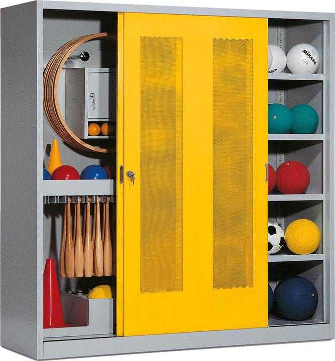 C+P Sportgeräteschrank (HxBxT: 195x190x60 cm, mit Lochblech-Schiebetüren, Typ 5)