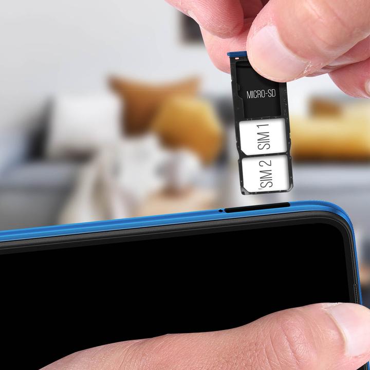 Actual product image Clappio 2x SIM + 1x Micro-SD card holder spare part for Xiaomi Redmi 9 - Blue (SIM holder, Xiaomi Redmi 9)