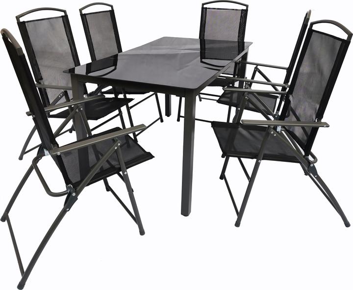 Produktbild VCM 7-tlg. Gartenmöbel Set Sitzgruppe 140x80 Schwarzglas (140 cm)