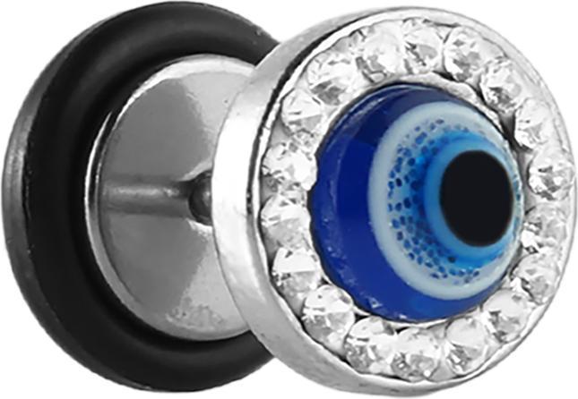 Produktbild Star Piercing Fake Plug silber mit Auge und Kristallen (ohne Messing, Chirurgenstahl 316L)