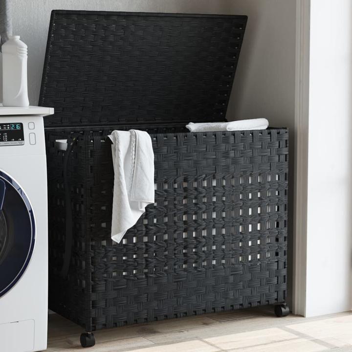 Produktbild VidaXL Wäschekorb mit Rollen Schwarz 66x35x60 cm Rattan,Farbe