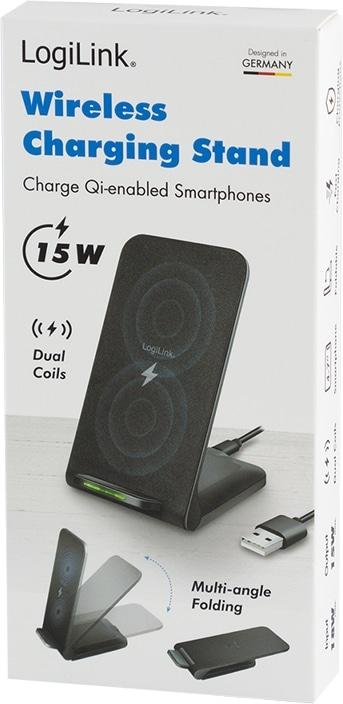 Produktbild LogiLink ZUB Smartphone Stand & WL Charger black (15 W)