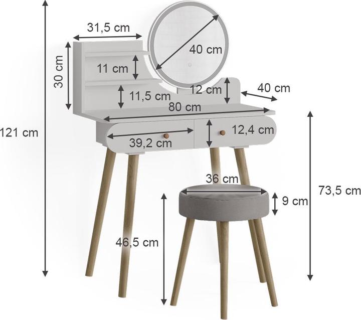 Image du produit Vicco Edda avec tabouret et éclairage (80 x 40 x 121 cm)