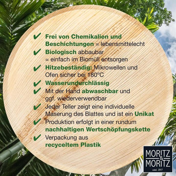 Produktbild Moritz & Moritz 75tlg. Palmblatt Geschirr Rund 25 cm Ã˜ inkl. Besteck Einweg (75 x)
