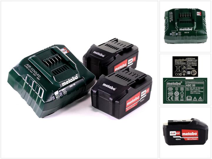 Metabo Kit de base 2x batterie Li-Power 18 V 4,0 Ah CAS Li-Ion ( 2x 625591000 ) + chargeur ASC 5 (18 V)