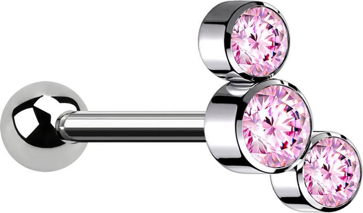 Immagine prodotto Star Piercing Micro Barbell Innengewinde silber mit Kugel und drei Kristalle pink (senza ottone, Titanio G23)