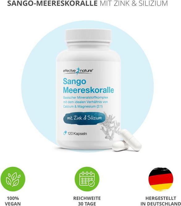 Produktbild Effective Nature Sango Koralle mit Zink und Silizium (120 Stück, Kapseln, 120 g)