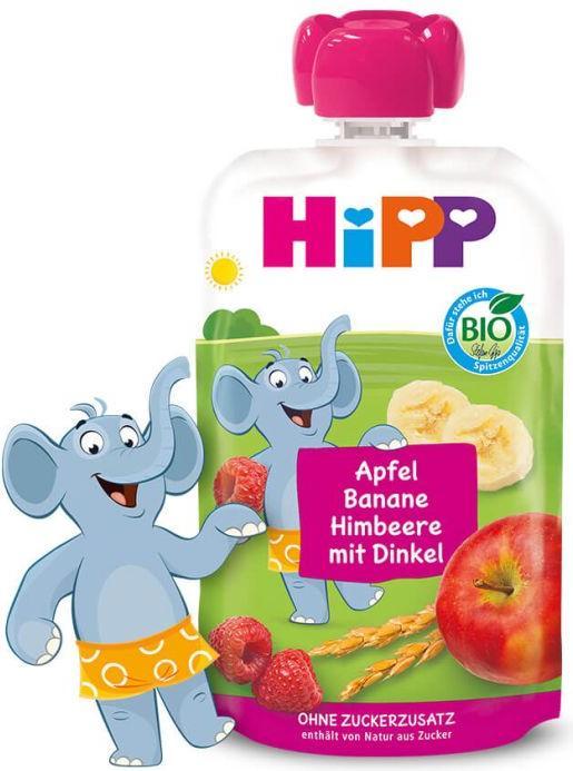 Actual product image Hipp HiPPiS in a squeeze pouch : Apple-Banana-Raspberry with spelt, no added sugar (100 g)